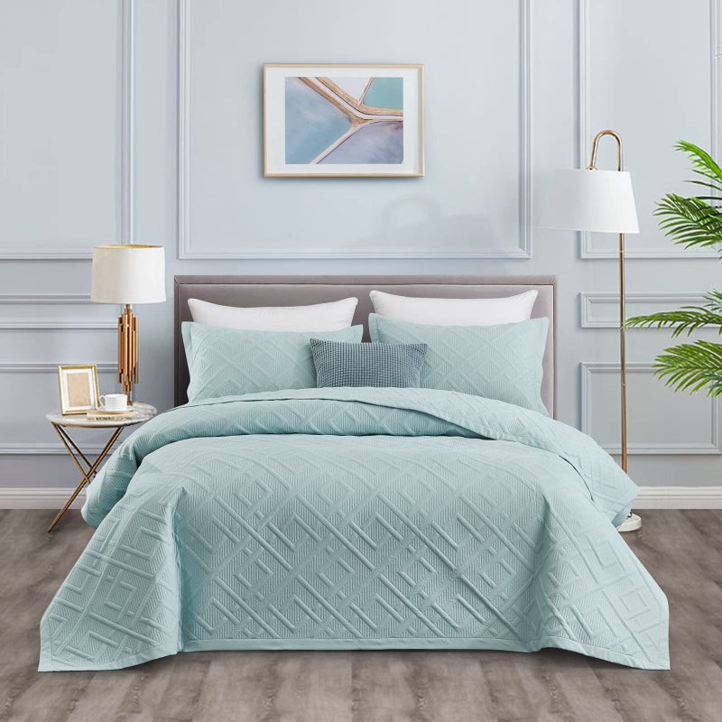 CHIXIN Quilt Queen Size - Geometric Pattern Bedspread Coverlet Set - Modern & Contemporary Style Bedding Cover, Ultrasonic Quilting, Reversible, Lightweight, 4 Piece, Seaglass - Image 1